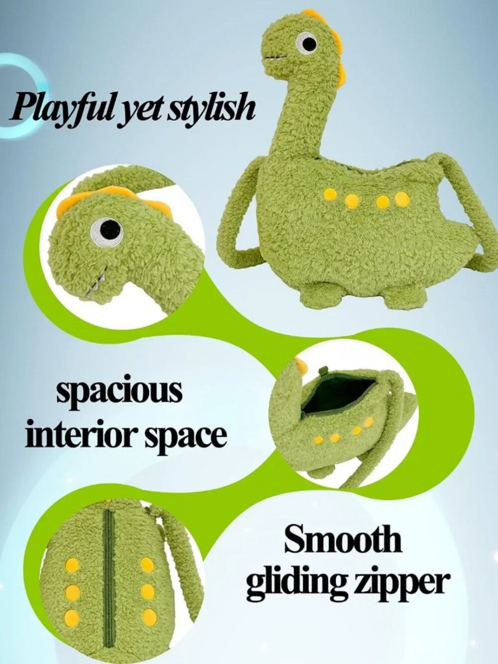 Adorable Dinosaur Plush Backpack with Zipper, Unique Fun Purse for Girls & Women